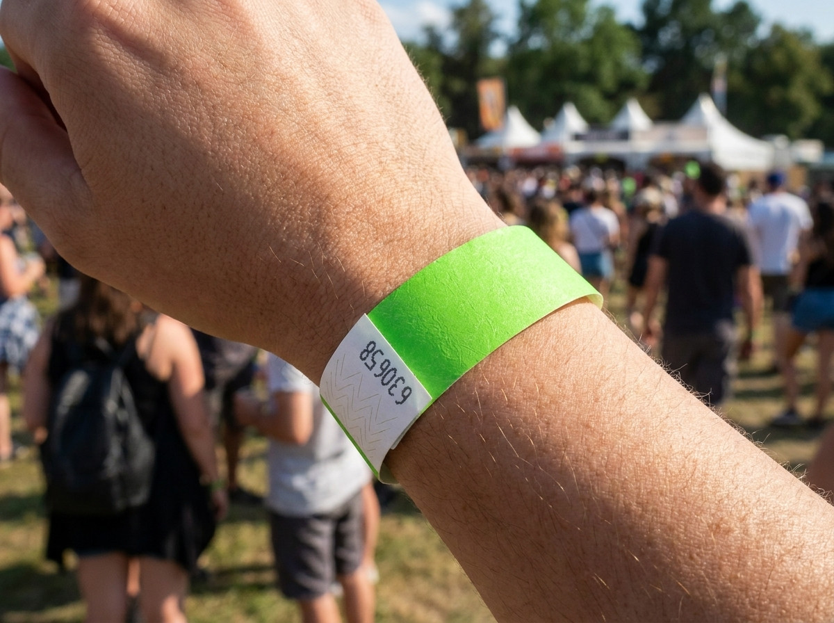 PVC vinil narukvica s fotografijom tiskanom u visokoj rezoluciji, nošena na zapešću na festivalu na otvorenom