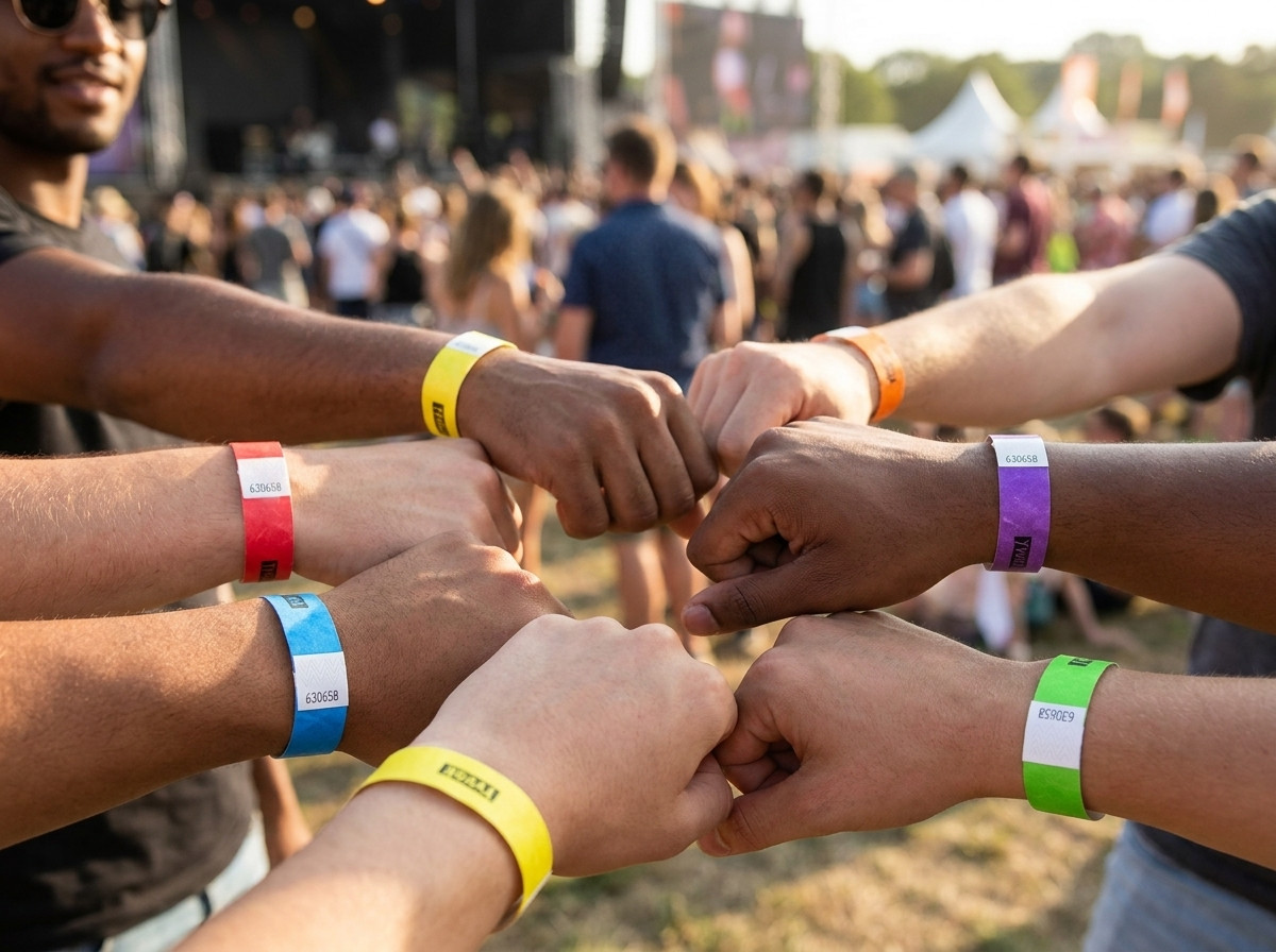 Višebojne Tyvek narukvice za identifikaciju kategorija posjetitelja na festivalu na otvorenom